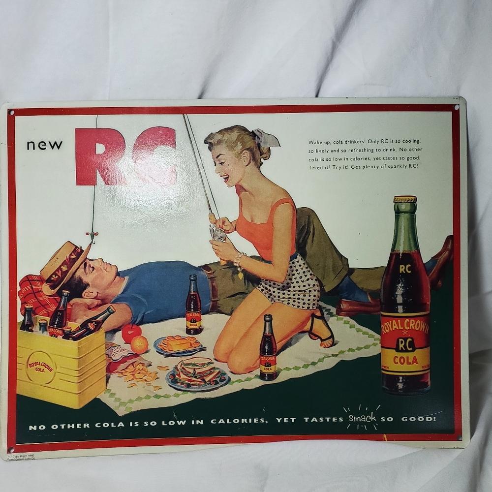 New RC COLA Vtg 1992 Retro Metal Sign Rounded Corners Retro Beach Picnic
